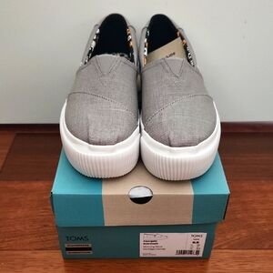 NWT TOMS Gray Alpargata Boardwalk Heritage Canvas platform espadrilles